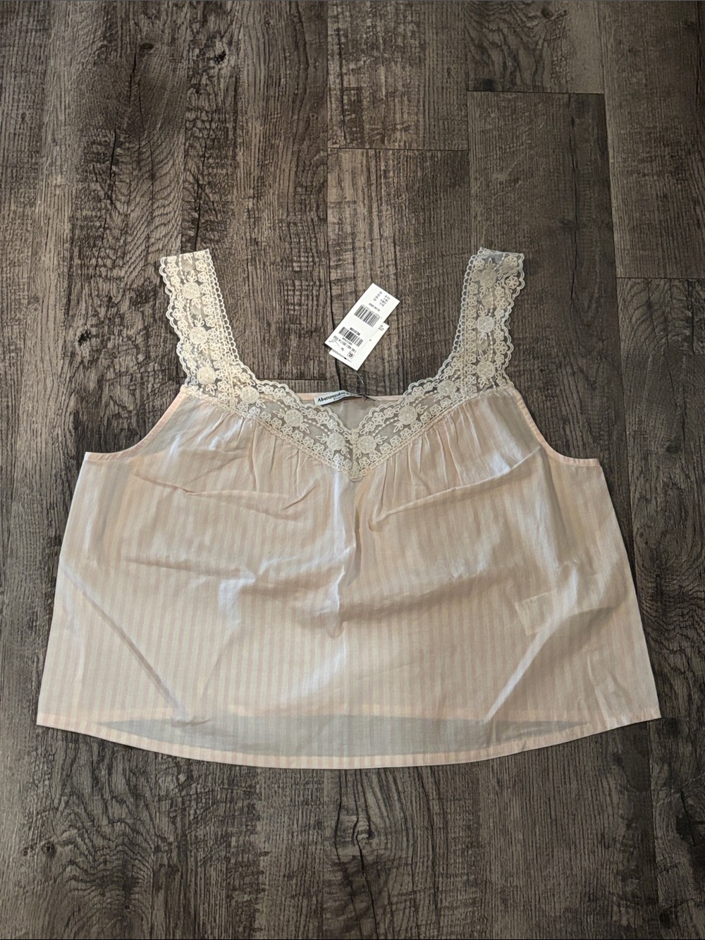 Abercrombie & Fitch Lace-Trim Sleep Cami - Pink Stripes - Size Medium